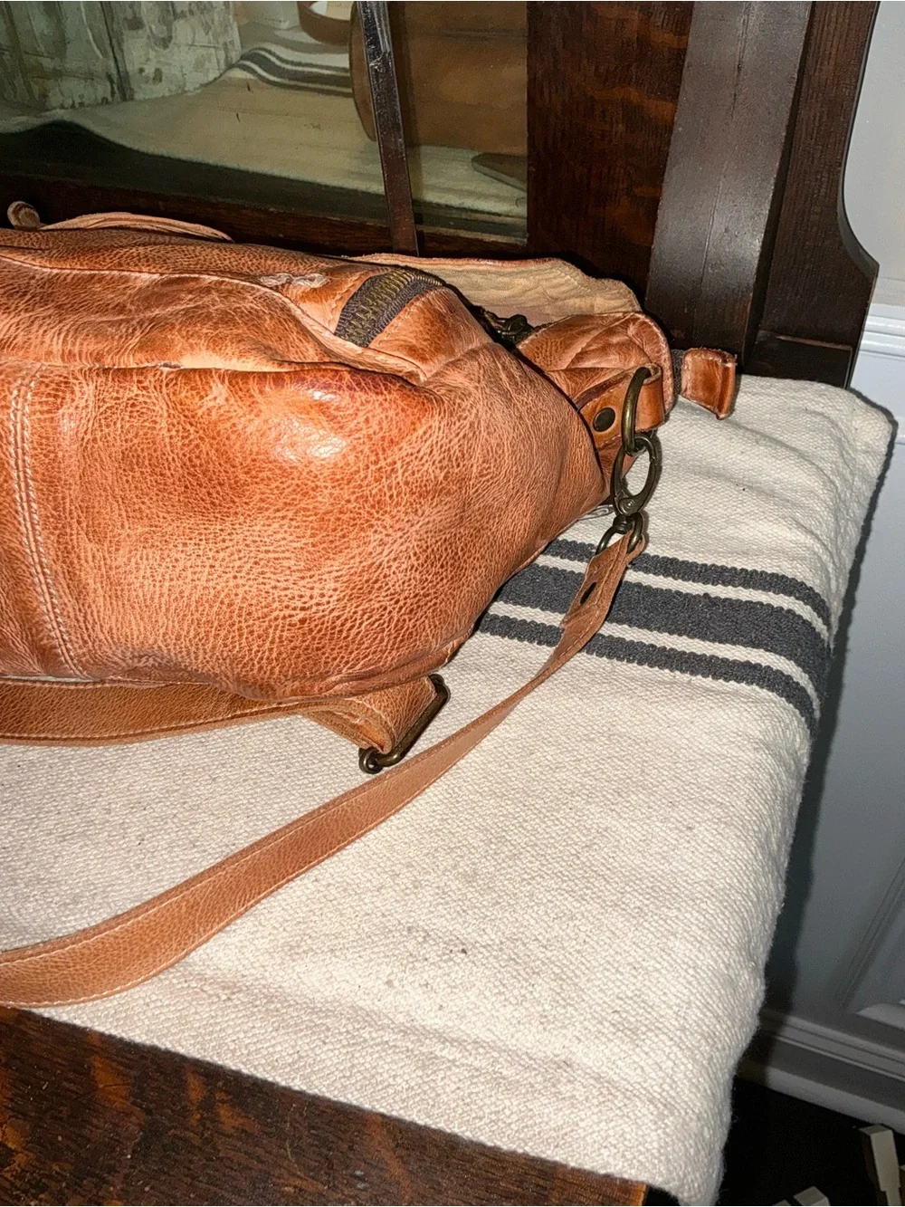 Bed Stu Leather Whoopi Tan DD Crossbody Bag Fringe Tassel MSRP $245